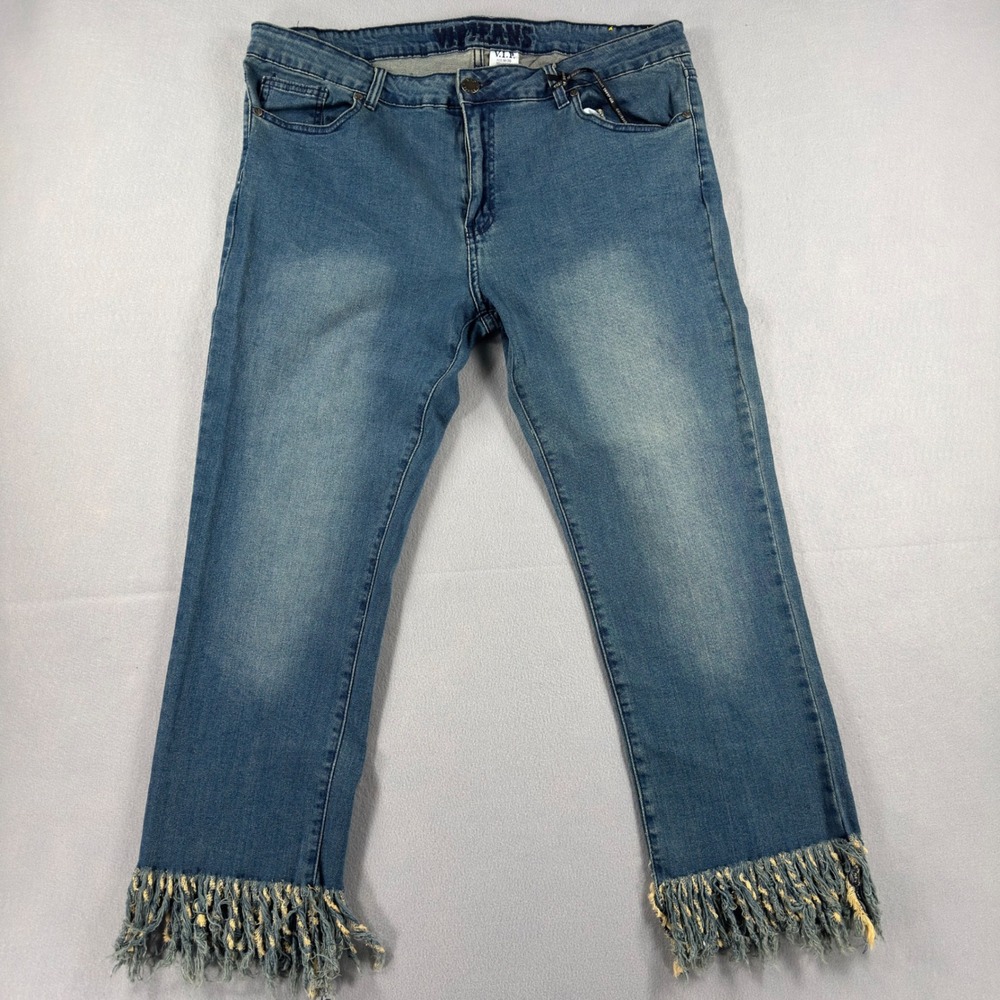 VIP Jeans Womens Plus Size 19/20 Boyfriend Fringe Hem Medium Wash Denim Blue